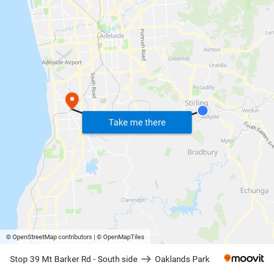 Stop 39 Mt Barker Rd - South side to Oaklands Park map