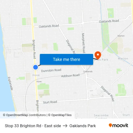 Stop 33 Brighton Rd - East side to Oaklands Park map