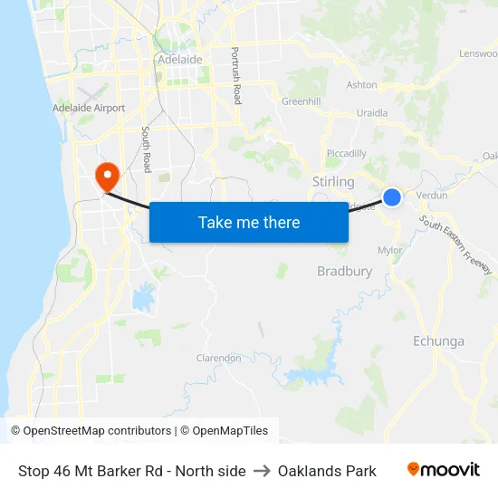 Stop 46 Mt Barker Rd - North side to Oaklands Park map