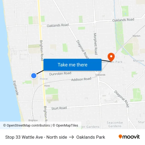 Stop 33 Wattle Ave - North side to Oaklands Park map