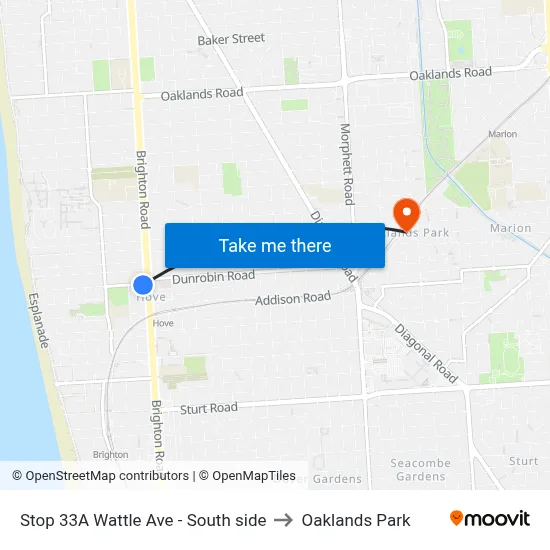 Stop 33A Wattle Ave - South side to Oaklands Park map