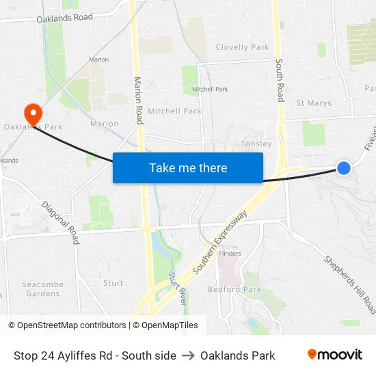 Stop 24 Ayliffes Rd - South side to Oaklands Park map