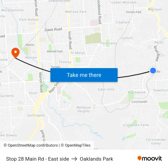 Stop 28 Main Rd - East side to Oaklands Park map