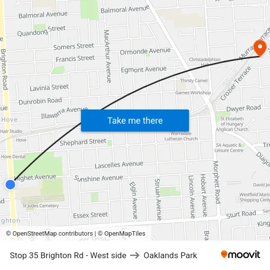 Stop 35 Brighton Rd - West side to Oaklands Park map