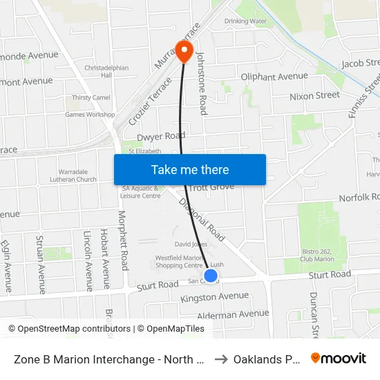 Zone B Marion Interchange - North side to Oaklands Park map