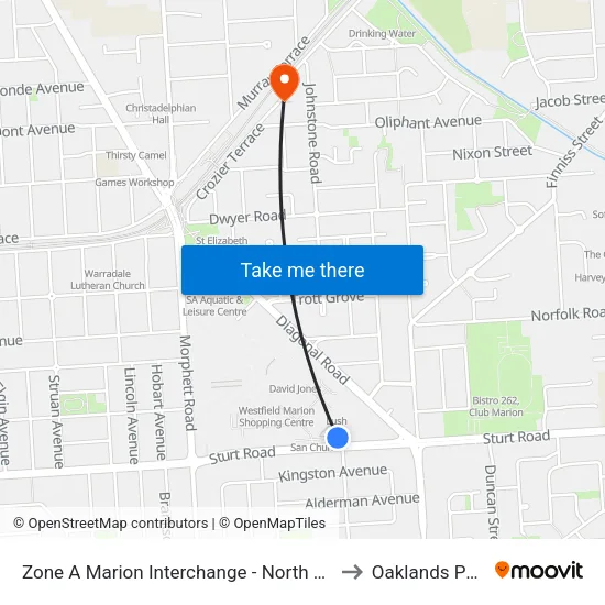 Zone A Marion Interchange - North side to Oaklands Park map