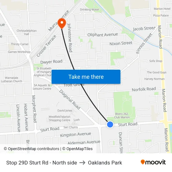 Stop 29D Sturt Rd - North side to Oaklands Park map