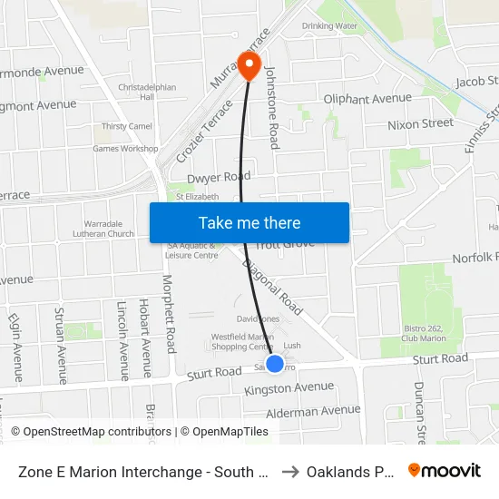 Zone E Marion Interchange - South side to Oaklands Park map