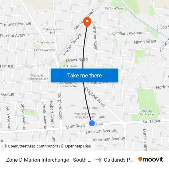 Zone D Marion Interchange - South side to Oaklands Park map