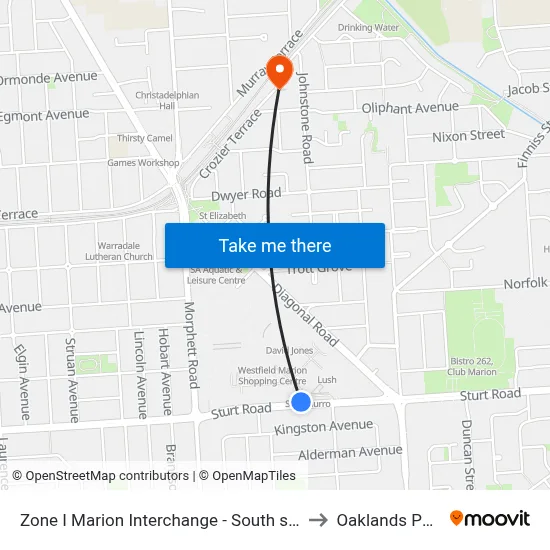 Zone I Marion Interchange - South side to Oaklands Park map