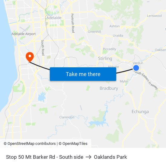 Stop 50 Mt Barker Rd - South side to Oaklands Park map