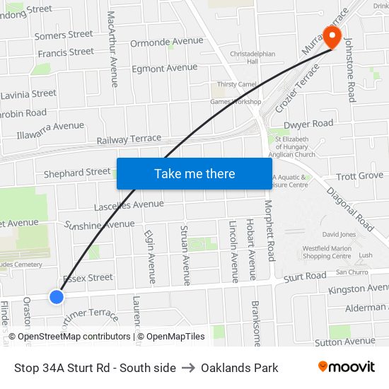 Stop 34A Sturt Rd - South side to Oaklands Park map