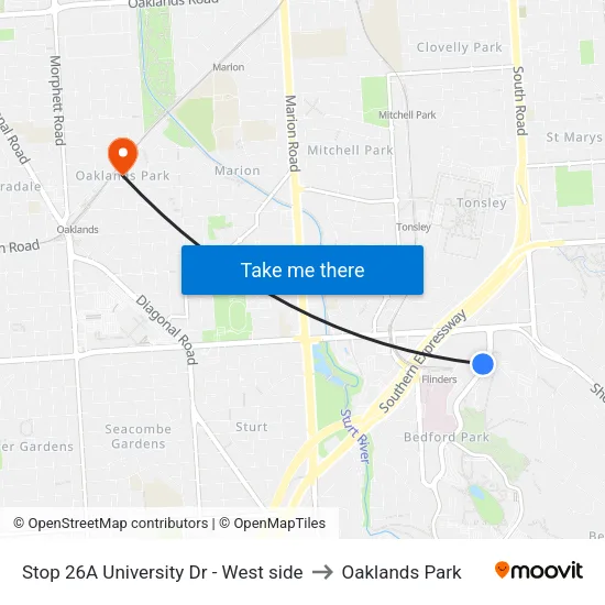 Stop 26A University Dr - West side to Oaklands Park map