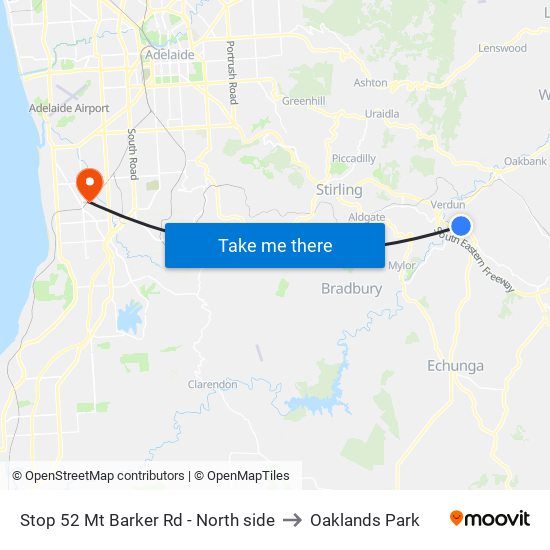 Stop 52 Mt Barker Rd - North side to Oaklands Park map