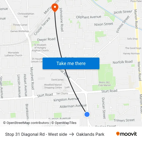 Stop 31 Diagonal Rd - West side to Oaklands Park map