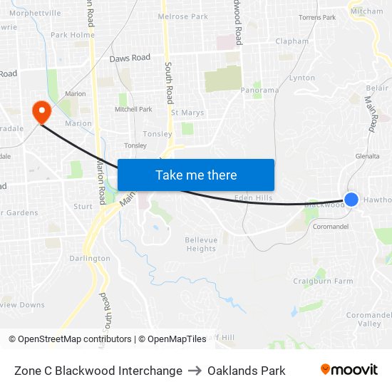 Zone C Blackwood Interchange to Oaklands Park map