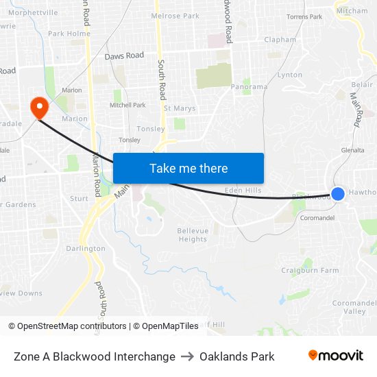 Zone A Blackwood Interchange to Oaklands Park map