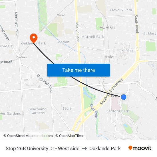 Stop 26B University Dr - West side to Oaklands Park map
