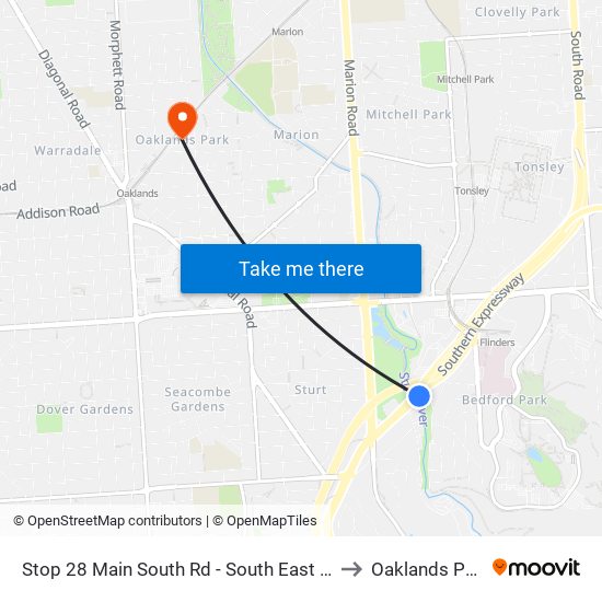 Stop 28 Main South Rd - South East side to Oaklands Park map