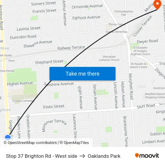 Stop 37 Brighton Rd - West side to Oaklands Park map