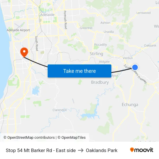 Stop 54 Mt Barker Rd - East side to Oaklands Park map