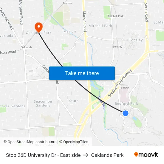 Stop 26D University Dr - East side to Oaklands Park map
