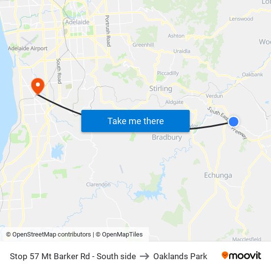 Stop 57 Mt Barker Rd - South side to Oaklands Park map