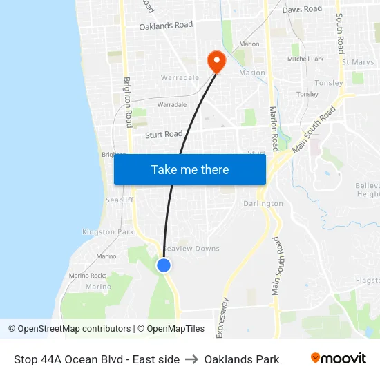 Stop 44A Ocean Blvd - East side to Oaklands Park map