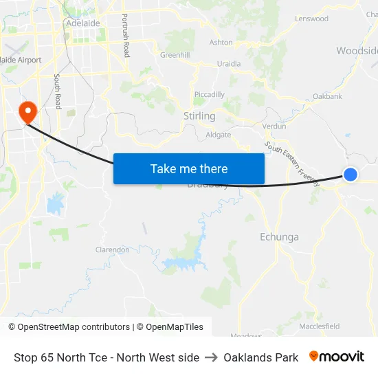 Stop 65 North Tce - North West side to Oaklands Park map
