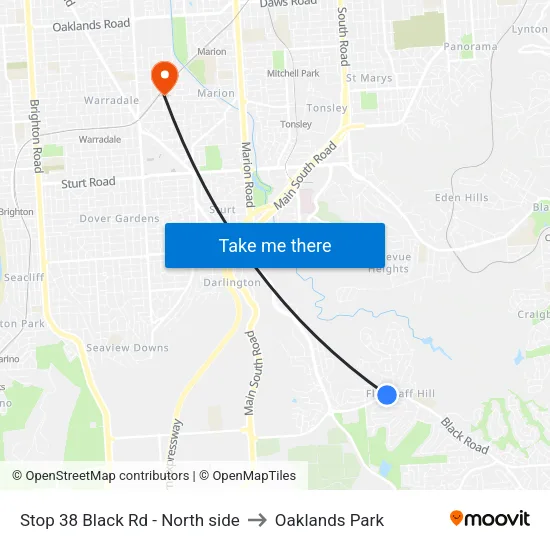 Stop 38 Black Rd - North side to Oaklands Park map
