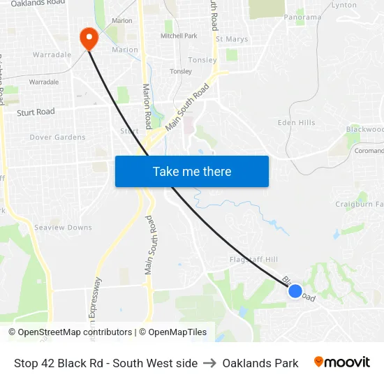 Stop 42 Black Rd - South West side to Oaklands Park map