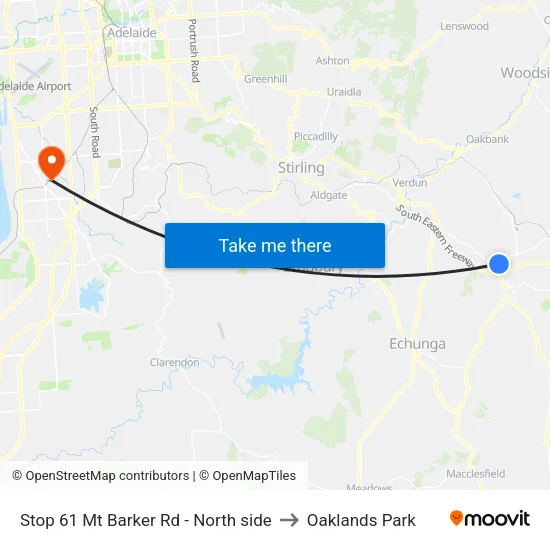 Stop 61 Mt Barker Rd - North side to Oaklands Park map