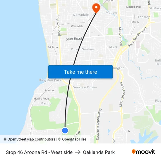 Stop 46 Aroona Rd - West side to Oaklands Park map