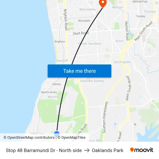 Stop 48 Barramundi Dr - North side to Oaklands Park map