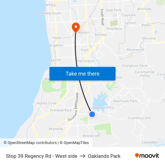 Stop 39 Regency Rd - West side to Oaklands Park map