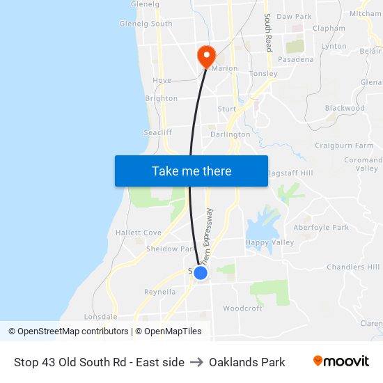 Stop 43 Old South Rd - East side to Oaklands Park map