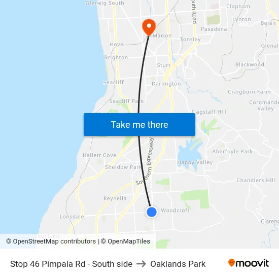 Stop 46 Pimpala Rd - South side to Oaklands Park map