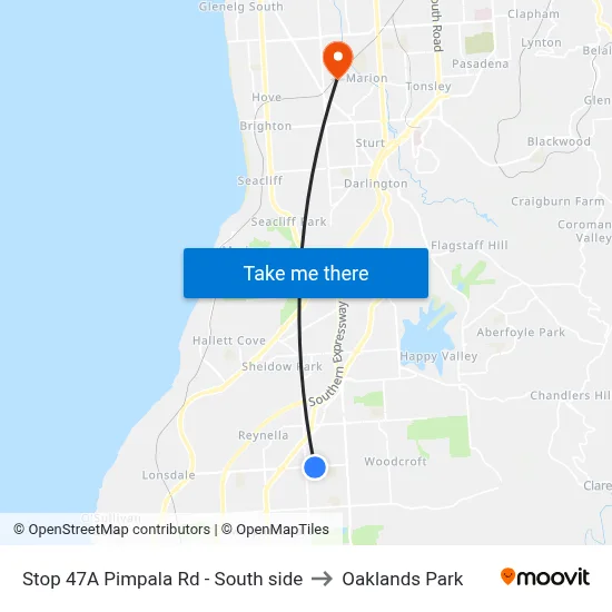 Stop 47A Pimpala Rd - South side to Oaklands Park map