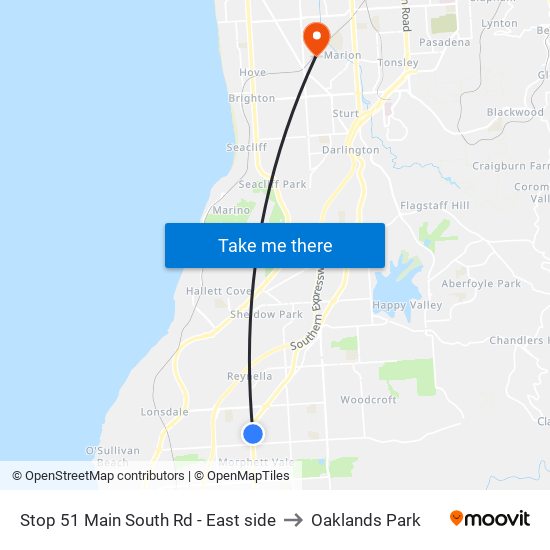 Stop 51 Main South Rd - East side to Oaklands Park map