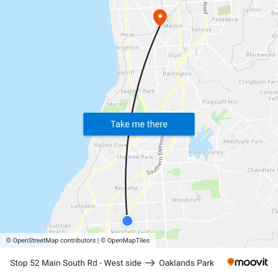 Stop 52 Main South Rd - West side to Oaklands Park map