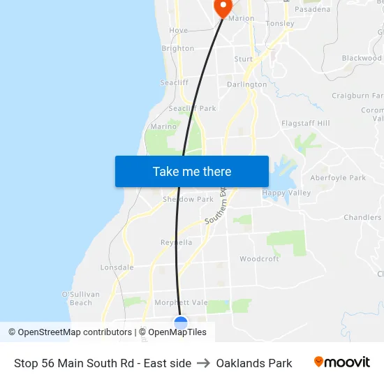 Stop 56 Main South Rd - East side to Oaklands Park map