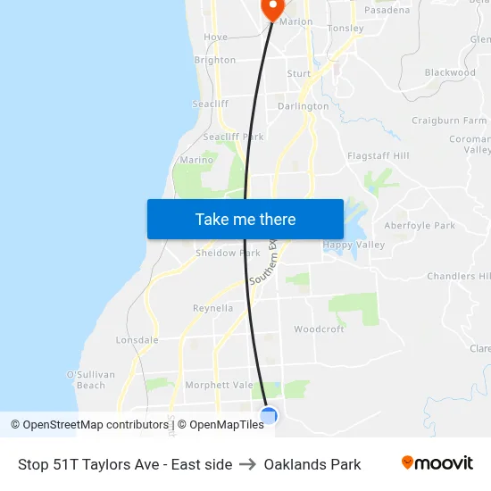 Stop 51T Taylors Ave - East side to Oaklands Park map