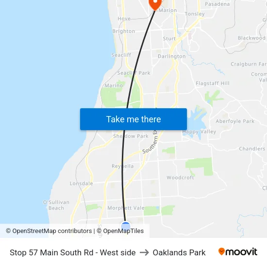 Stop 57 Main South Rd - West side to Oaklands Park map