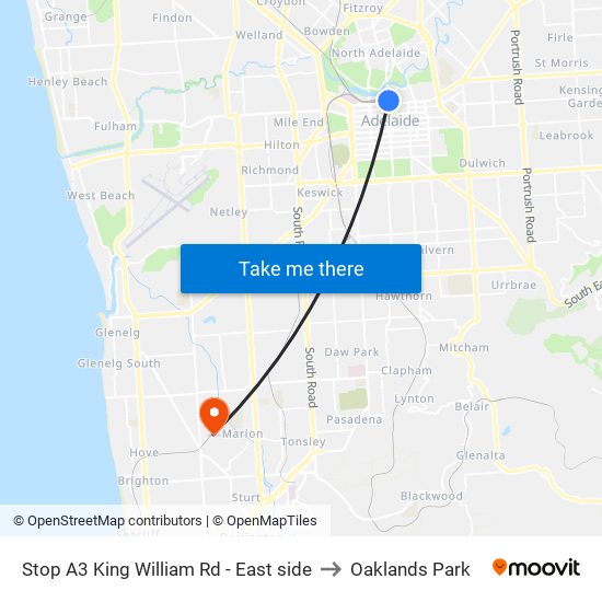 Stop A3 King William Rd - East side to Oaklands Park map