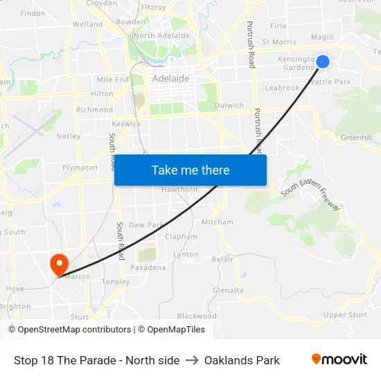 Stop 18 The Parade - North side to Oaklands Park map