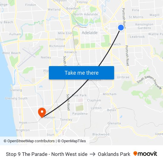 Stop 9 The Parade - North West side to Oaklands Park map