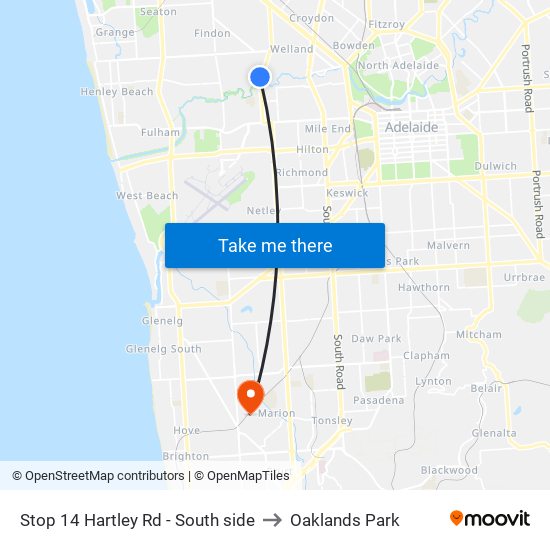 Stop 14 Hartley Rd - South side to Oaklands Park map