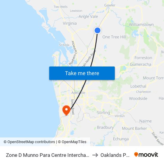 Zone D Munno Para Centre Interchange to Oaklands Park map