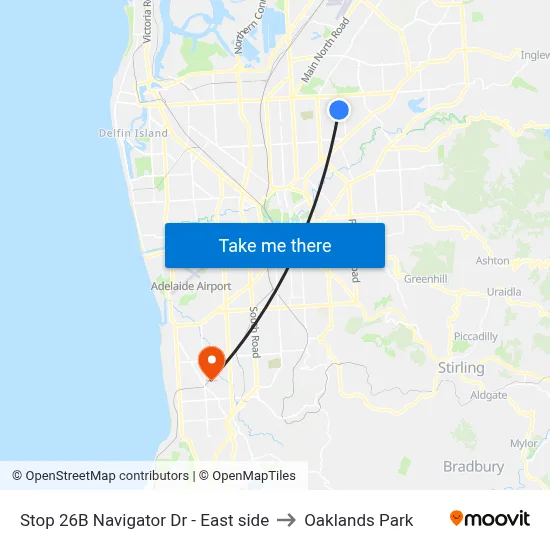 Stop 26B Navigator Dr - East side to Oaklands Park map