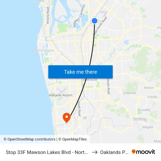 Stop 33F Mawson Lakes Blvd - North side to Oaklands Park map